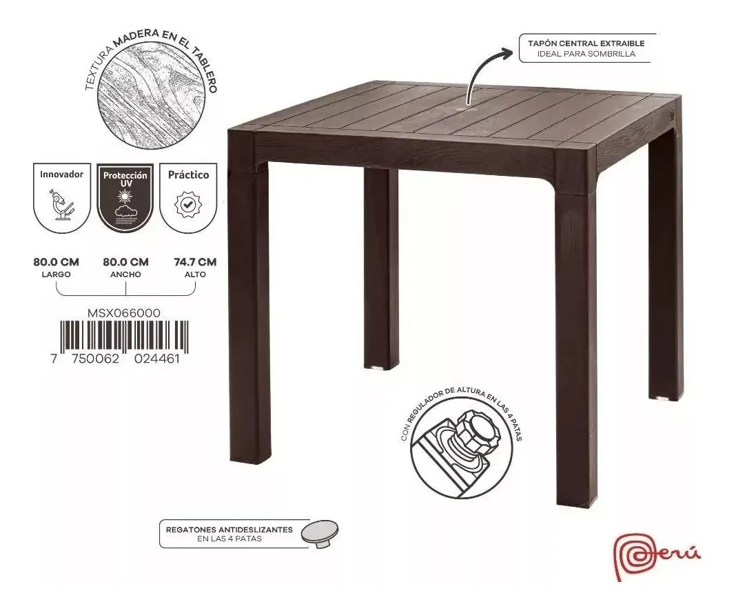 Mesa Para Living Comedor Oficina Terraza 80x80 Cm Modelo Roble Marca Reyplast