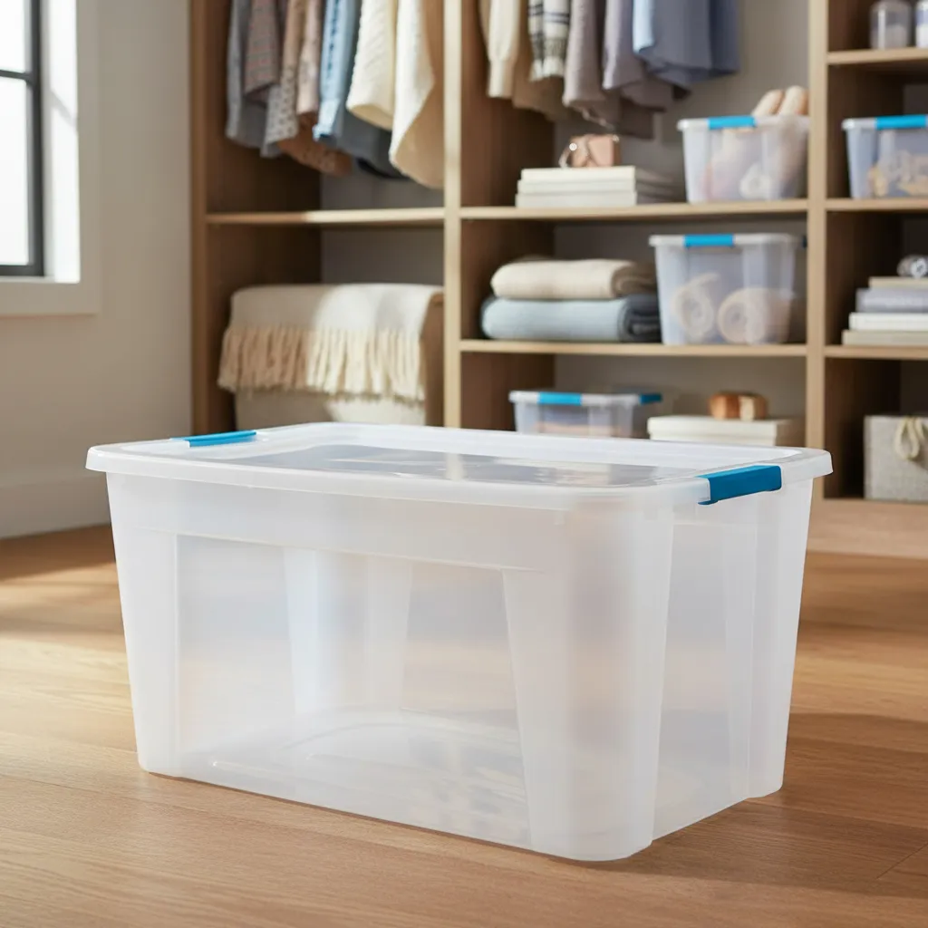 Caja Organizadora 92 L Transparente Premium Baúl Apilable Celeste Ultraforte