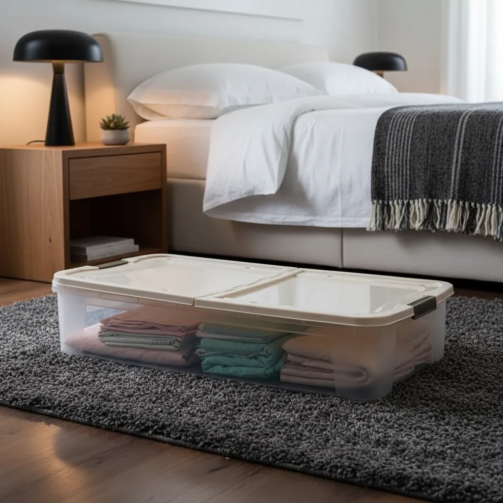 Caja Organizadora Plana 71l Bajo Cama Premium Baúl Ruedas Caqui Ultraforte