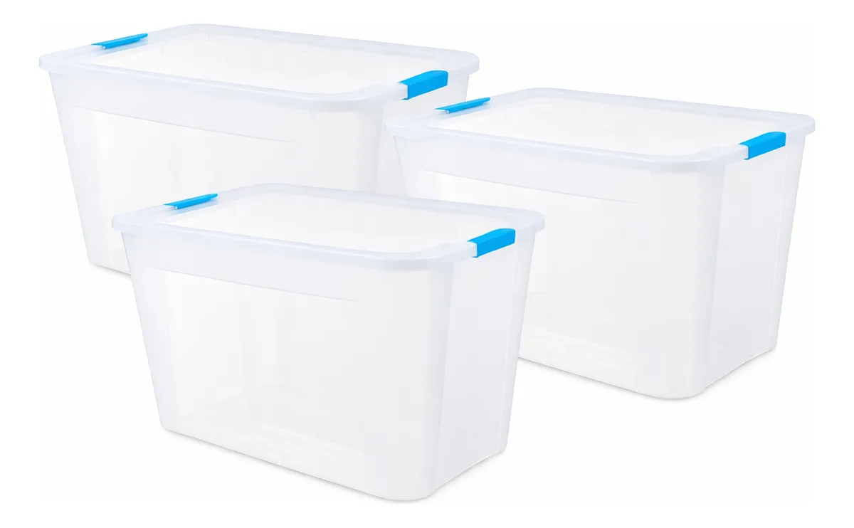 Caja Organizadora 120l X3 Plástico Premium Apilable Ropa Celeste Ultraforte