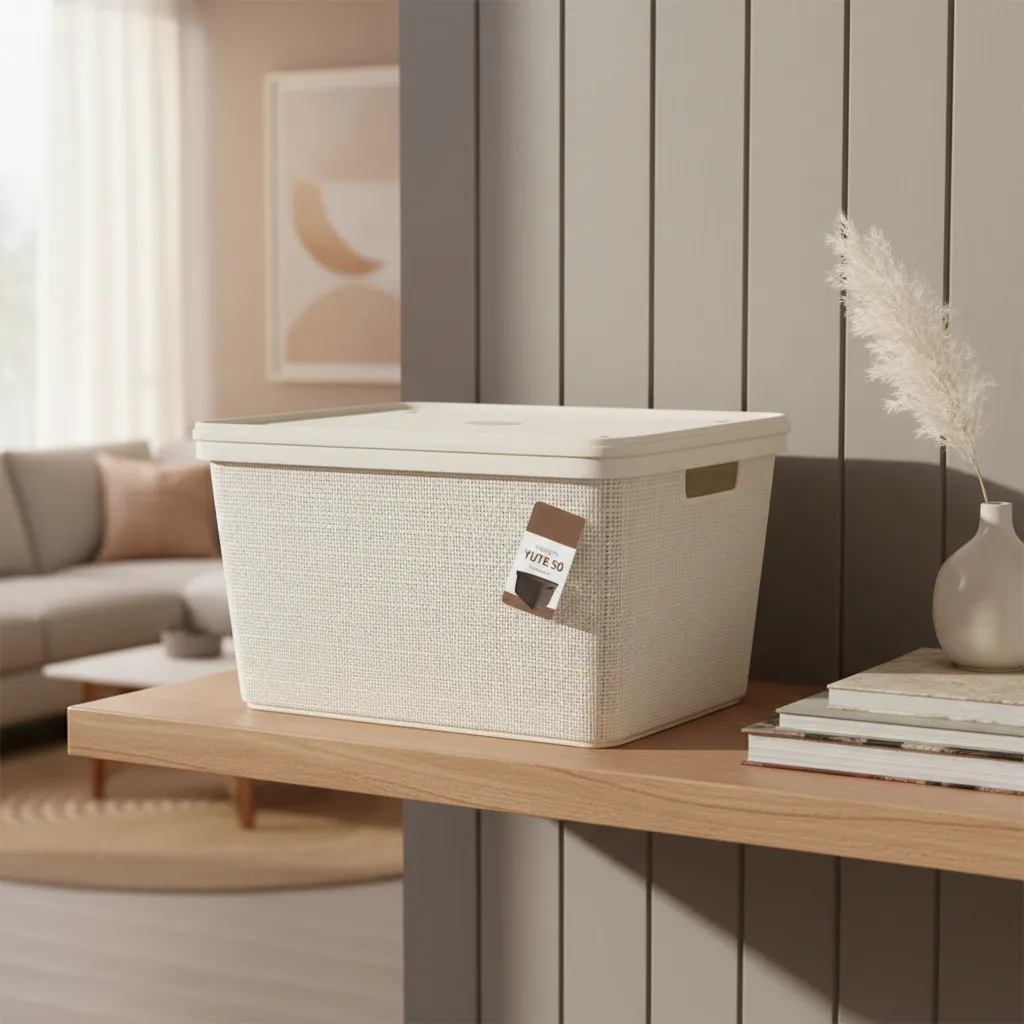 1 Pack Canasta C/tapa Plástico Yute 50l X 3 Organizador