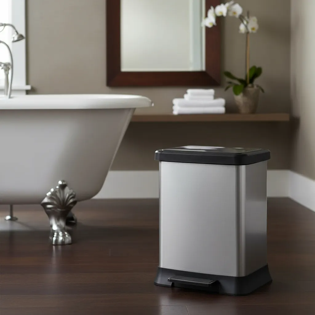 Cesto Tacho De Basura Pedal Plástico Metalizado Premium 40l Plateado