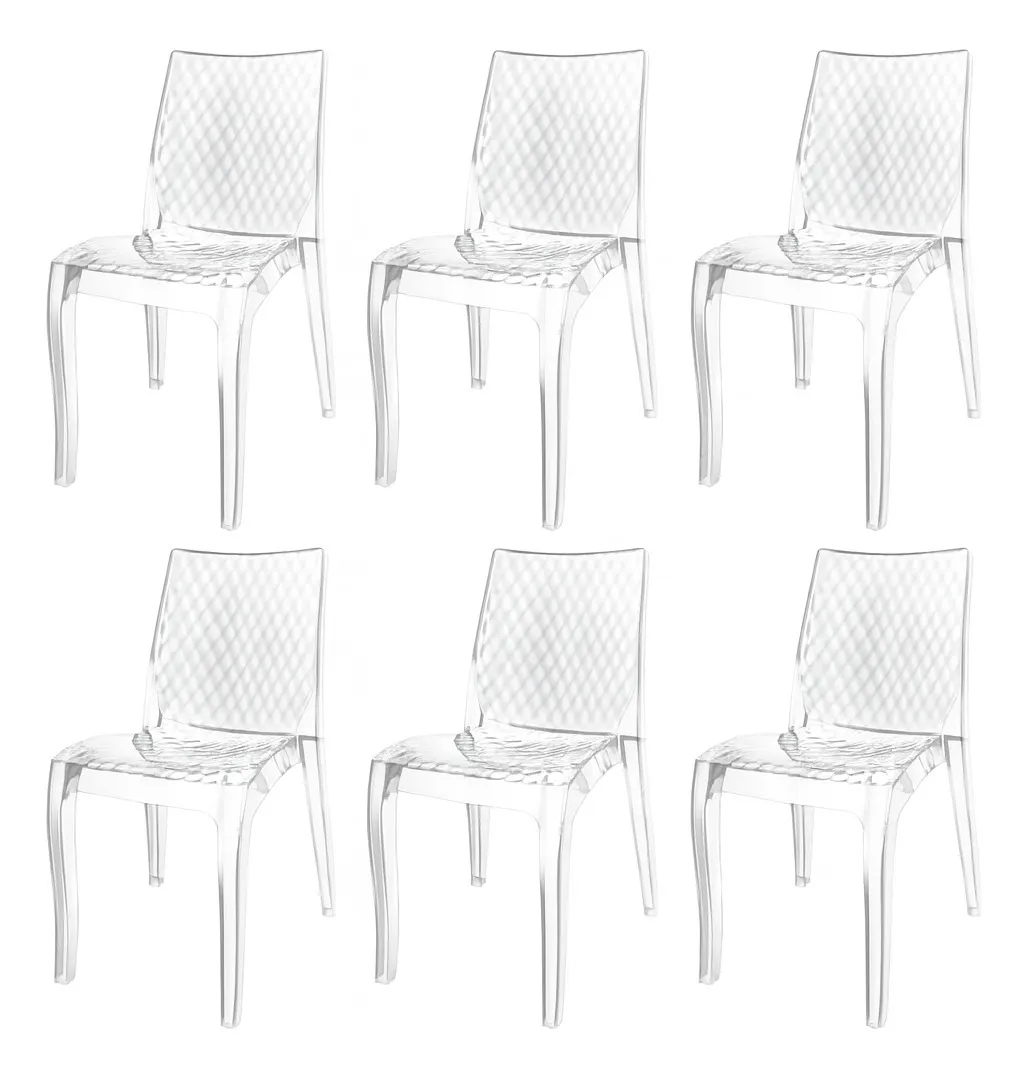 Pack X6 Silla Transparente Diamante Policarbonato Irrompible Diamante Transparente