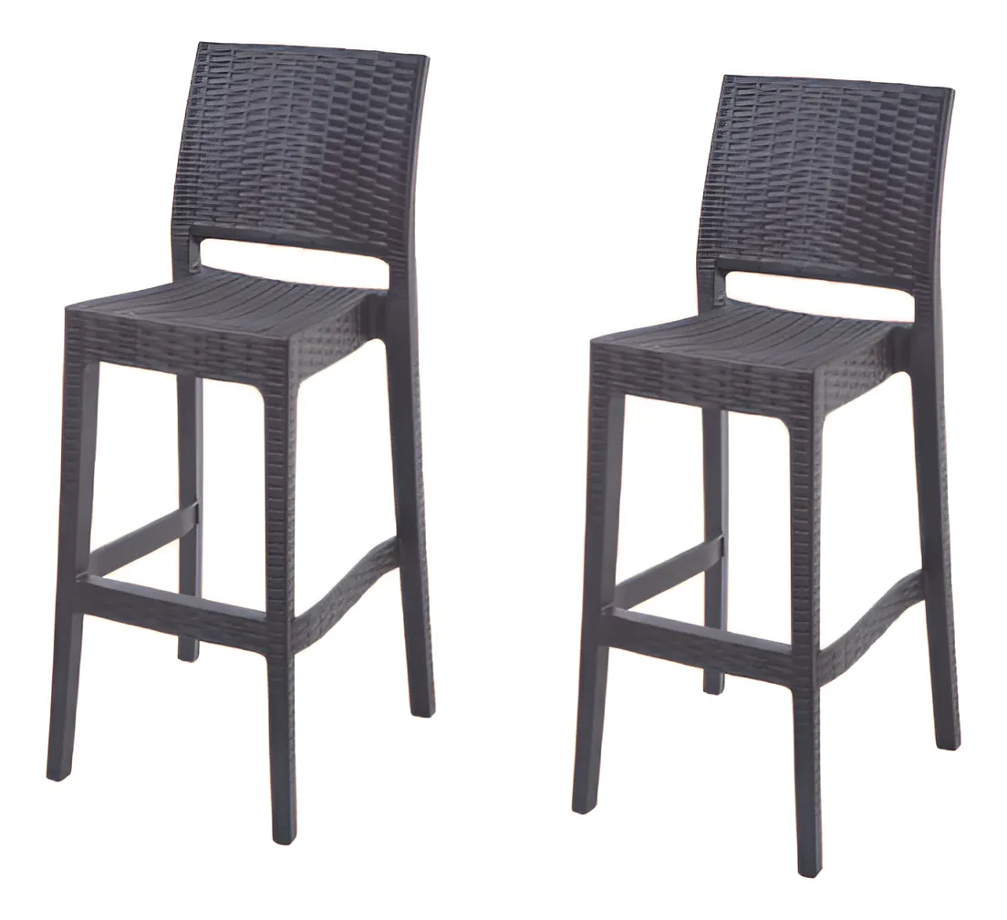 1 Silla Bar X2 Banqueta Alta Ratán Desayunador Premium Laqueado Chocolate