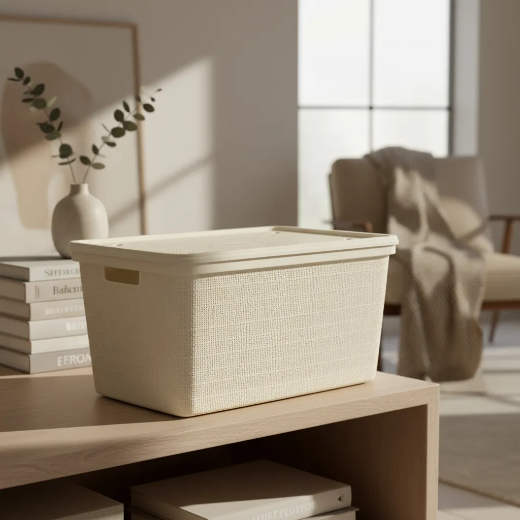 Canasta C/tapa Plástico Yute 58x40x26cm 50l Organizador