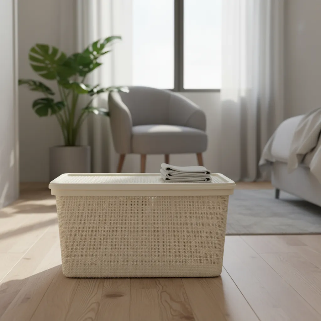 Canasta C/tapa Plástico Yute 49x32x25cm 30l Organizador