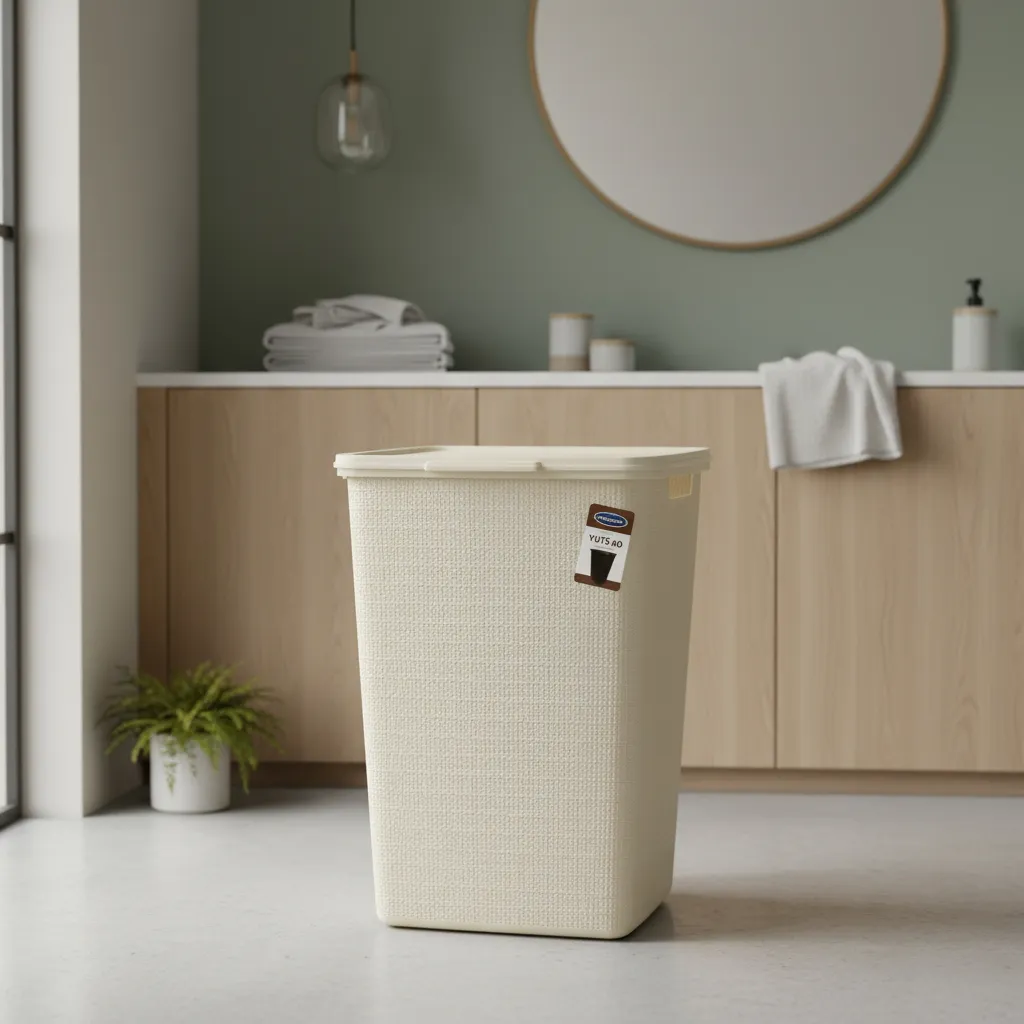 Cesto De Ropa Plástico C/tapa 60l Yute Grande