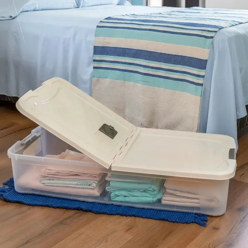 Caja Plástica Ultraforte 71l Bajo Cama Premium Baúl Ruedas Caqui