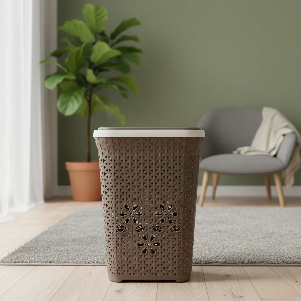 Cesto De Ropa Manija 65l Modelo Ratan Rectangular Flores Chocolate Cesto Ratan Grande