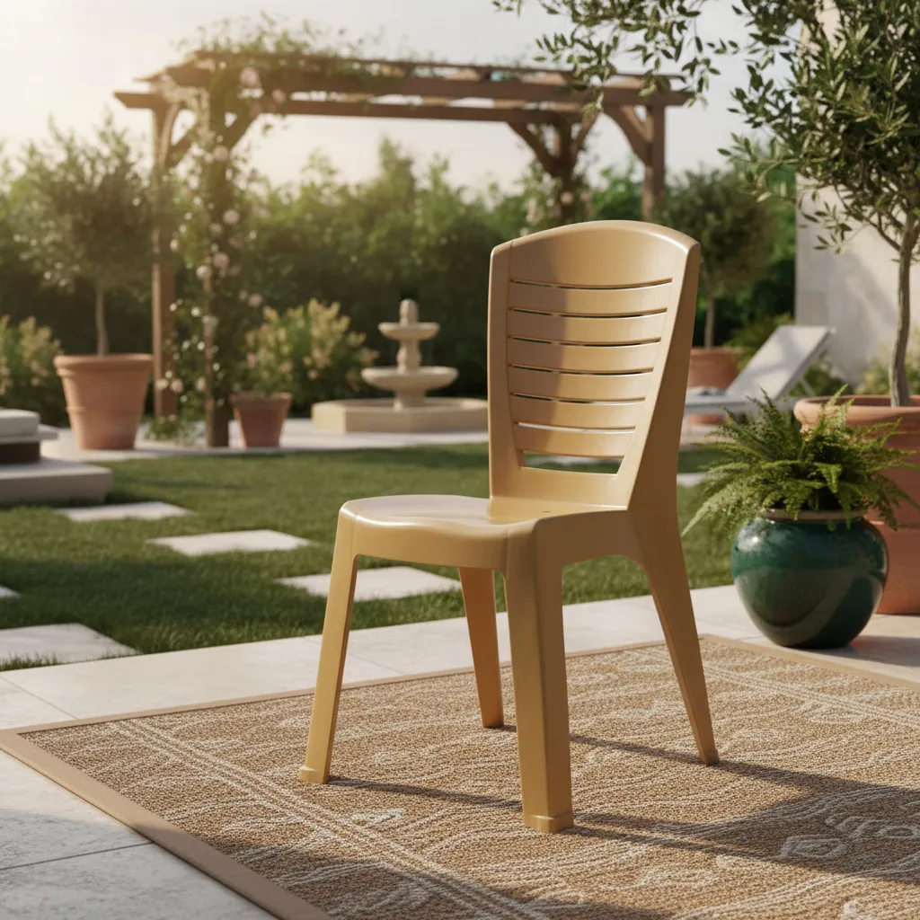 Silla De Plástico Premium Jardín Apilable Exterior Reforzada Dorado Oscuro Silla Zen Modelo Noa