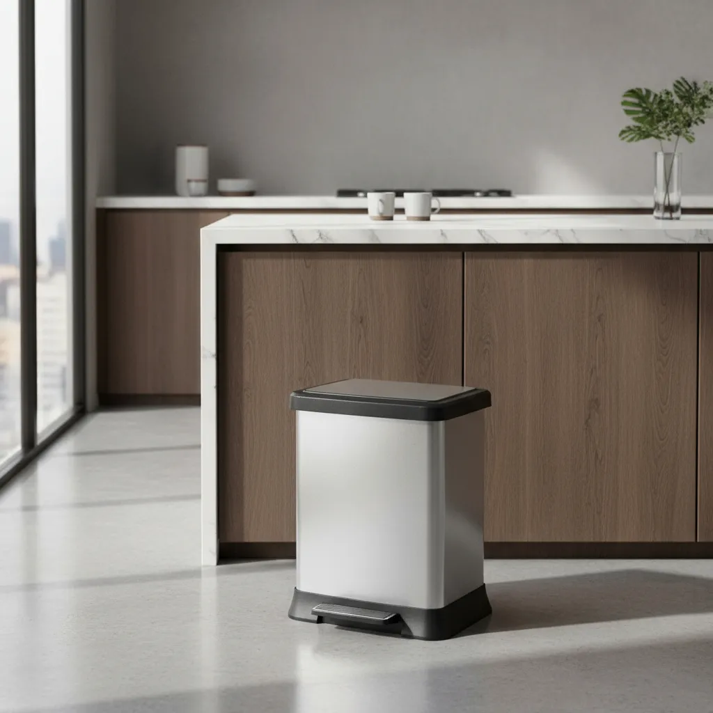 Cesto Tacho De Basura Pedal Plástico Metalizado Premium 40l Plateado