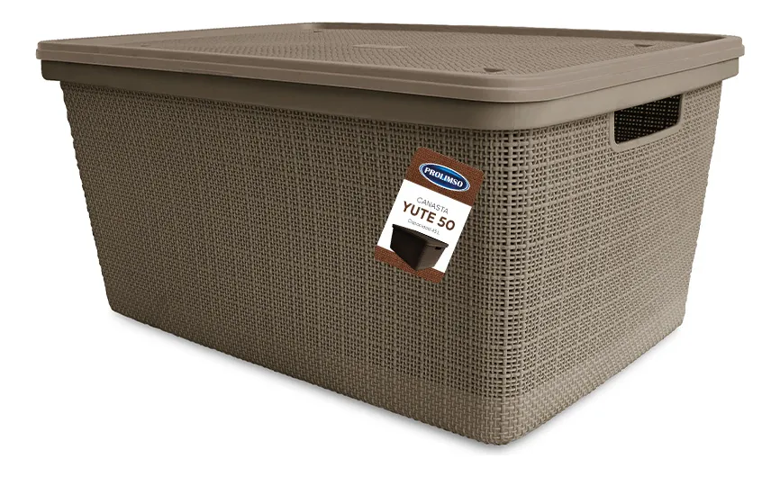 Canasta C/tapa Plástico Yute 58x40x26cm 50l Organizador