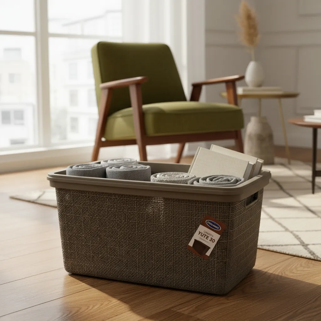 Canasta C/tapa Plástico Yute 49x32x25cm 30l Organizador