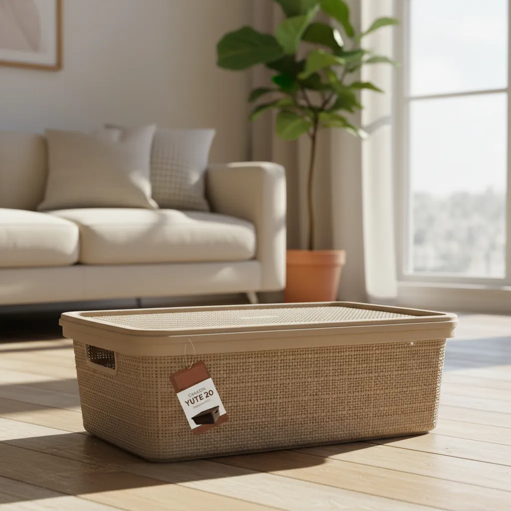 Pack Canasta C/tapa Plástico Yute 20l X 12 Organizador