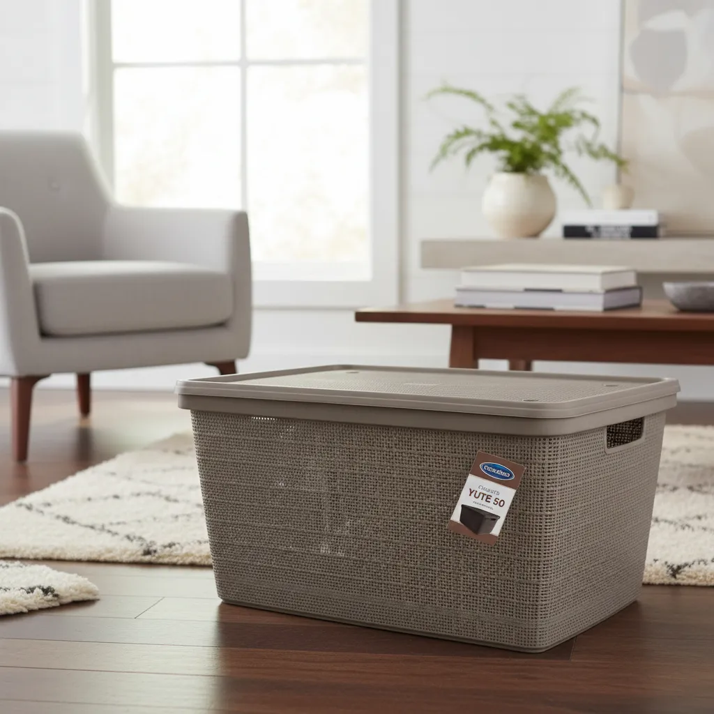 Pack Canasta C/tapa Plástico Yute 50l X 3 Organizador