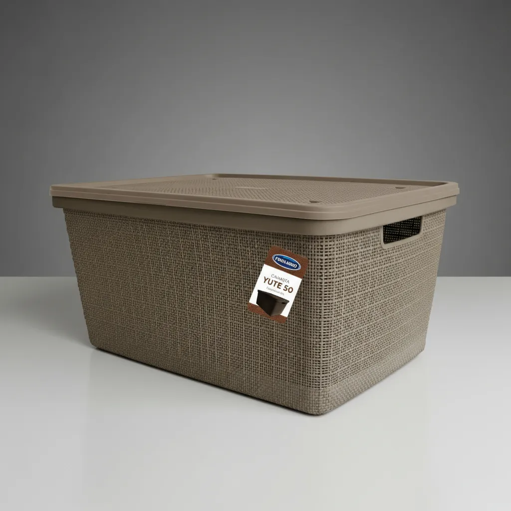 Canasta C/tapa Plástico Yute 58x40x26cm 50l Organizador