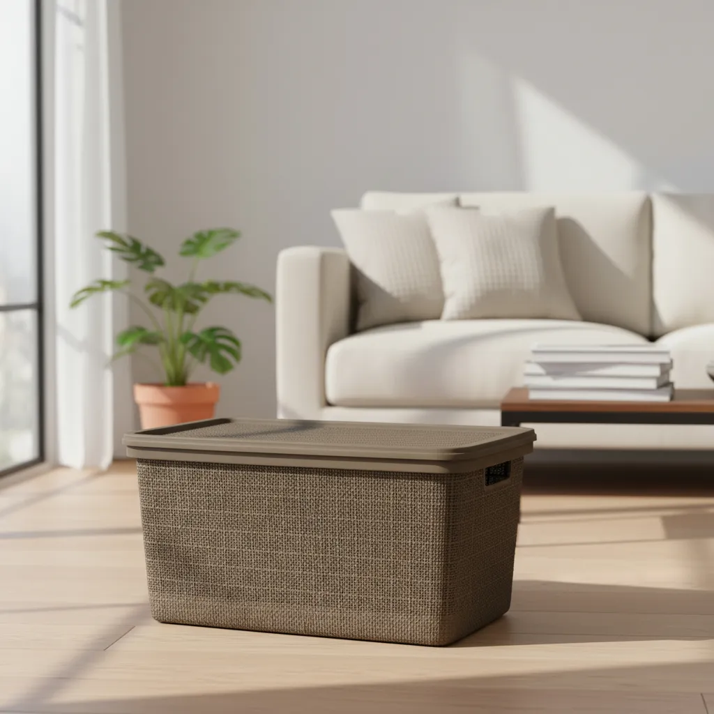 Canasta C/tapa Plástico Yute 49x32x25cm 30l Organizador