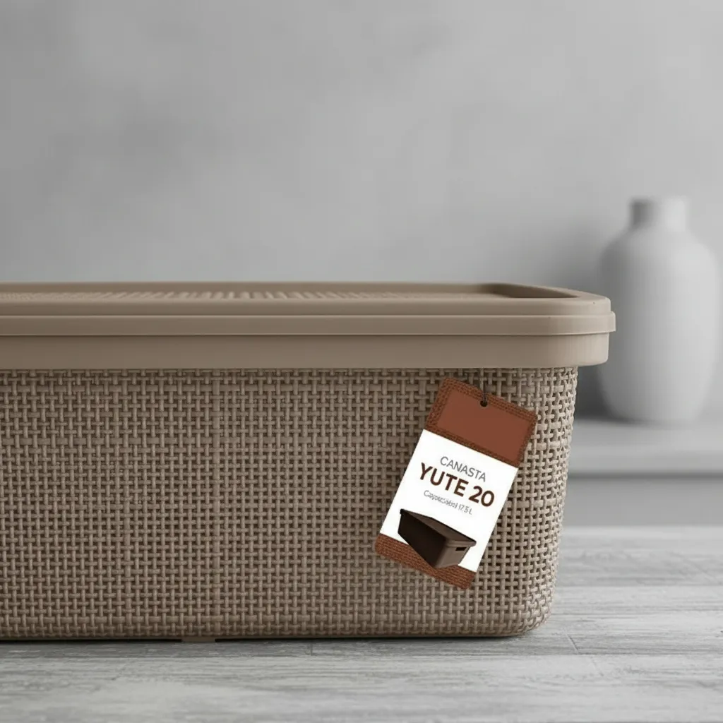 Pack Canasta C/tapa Plástico Yute 20l X 12 Organizador