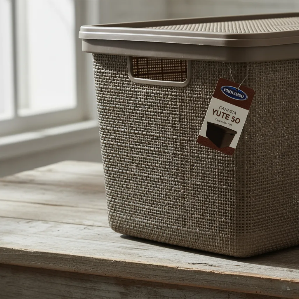 Canasta C/tapa Plástico Yute 58x40x26cm 50l Organizador