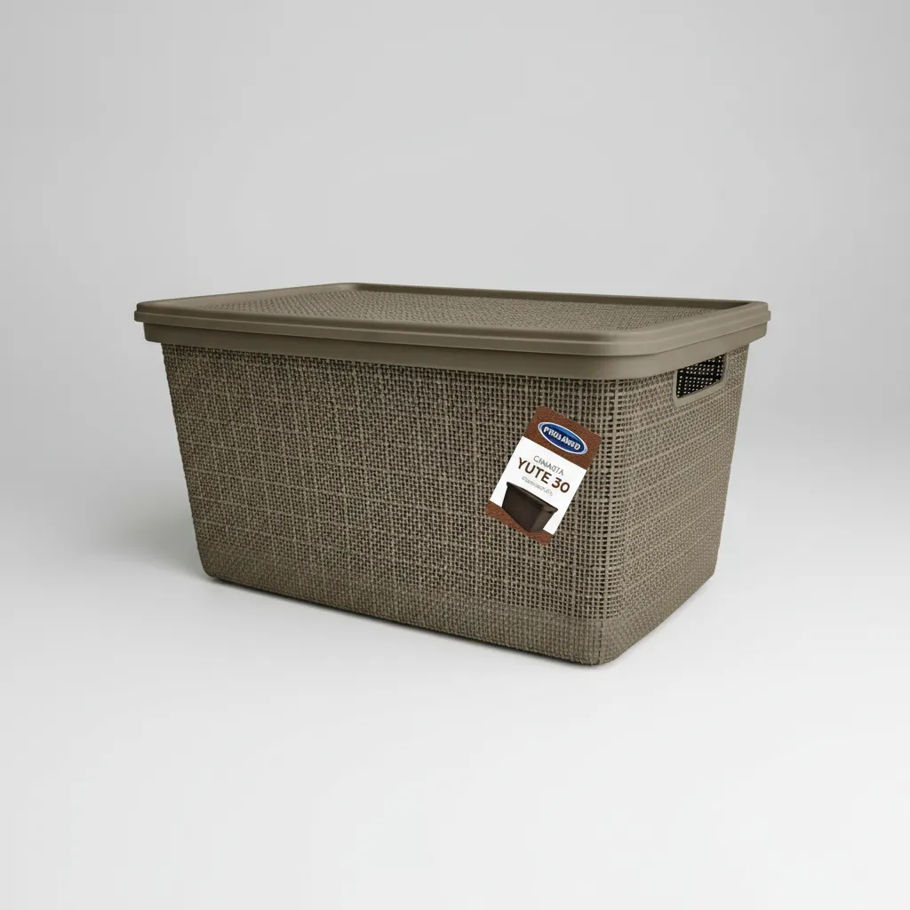 Canasta C/tapa Plástico Yute 49x32x25cm 30l Organizador