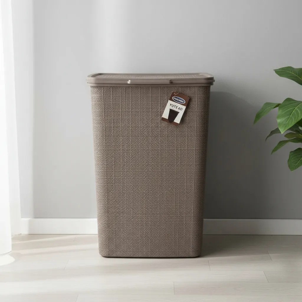 Cesto De Ropa Plástico C/tapa 60l Yute Grande