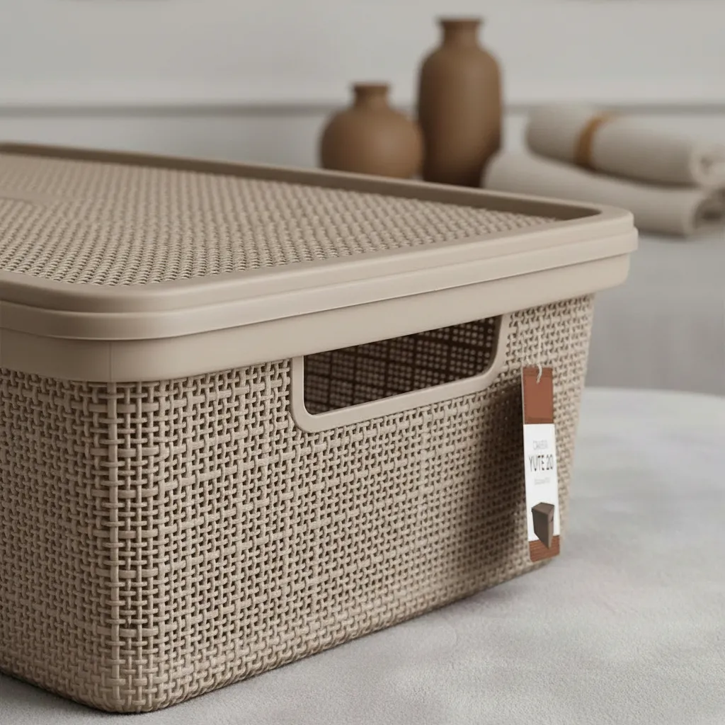 Pack Canasta C/tapa Plástico Yute 20l X 12 Organizador