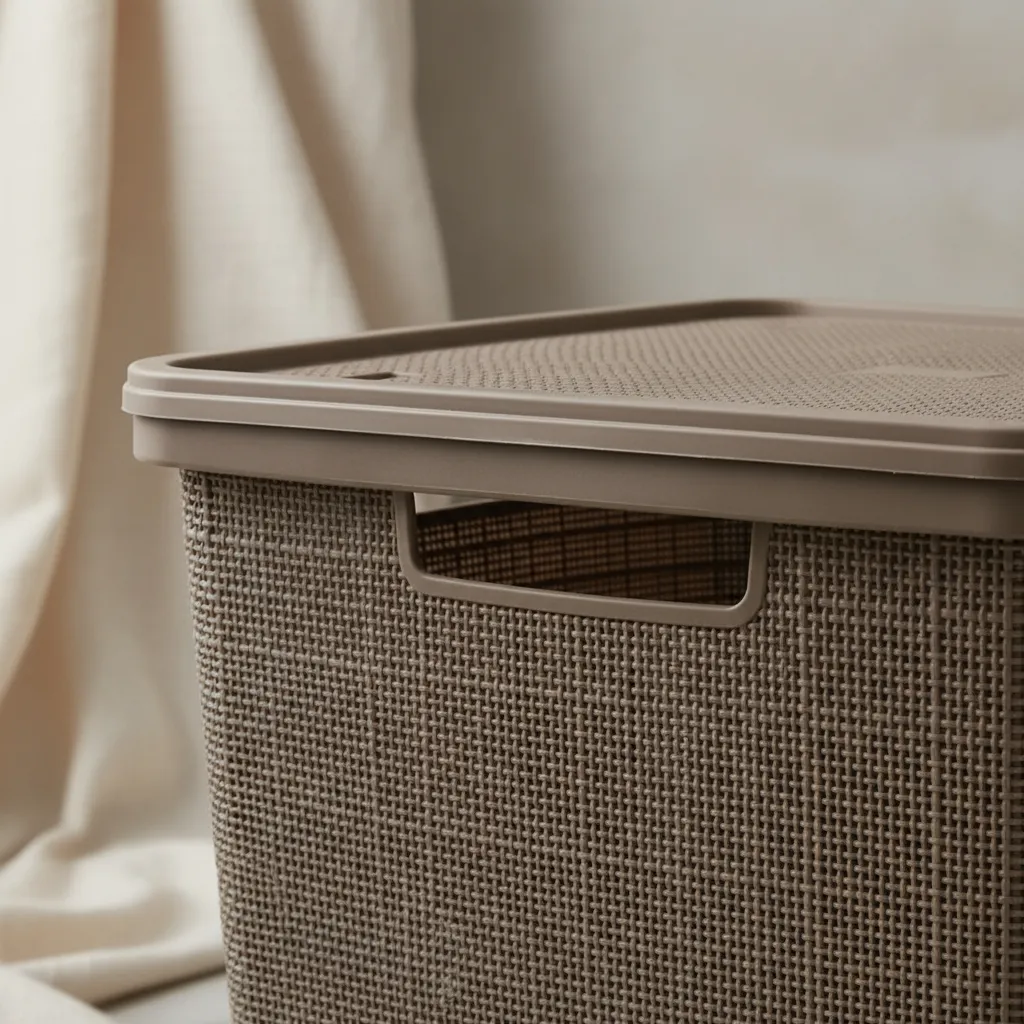 Canasta C/tapa Plástico Yute 58x40x26cm 50l Organizador