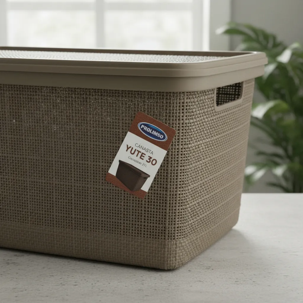 Canasta C/tapa Plástico Yute 49x32x25cm 30l Organizador