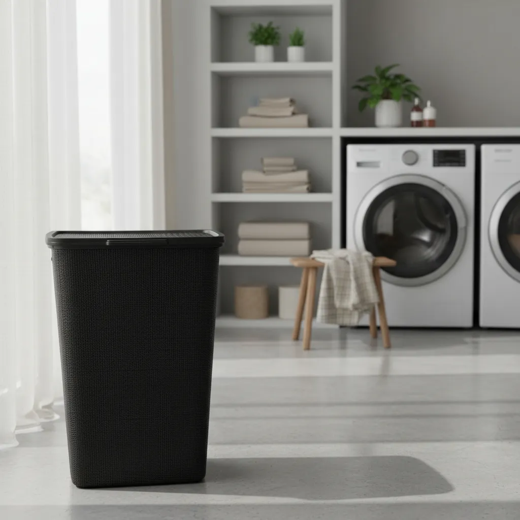 Cesto De Ropa Plástico C/tapa 60l Yute Grande