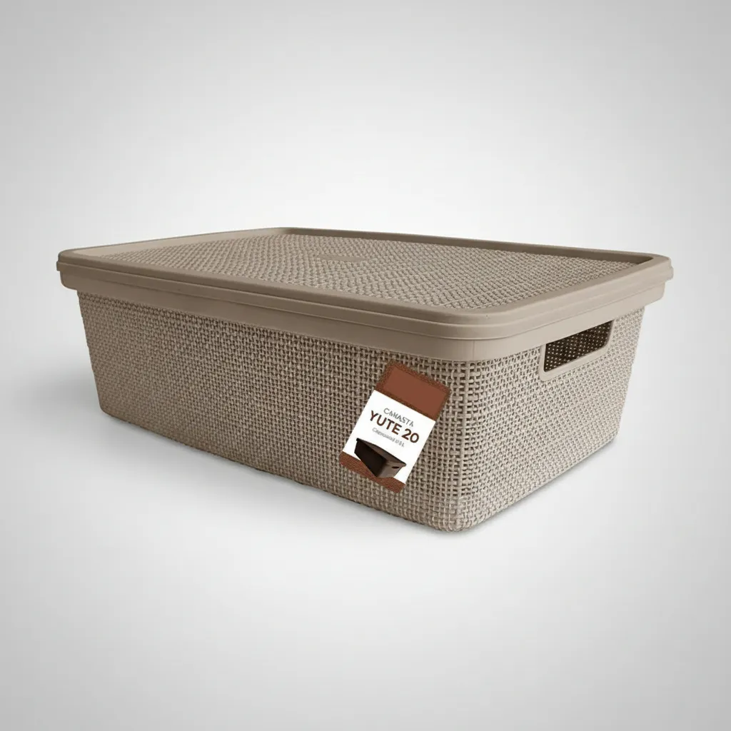 Pack Canasta C/tapa Plástico Yute 20l X 12 Organizador