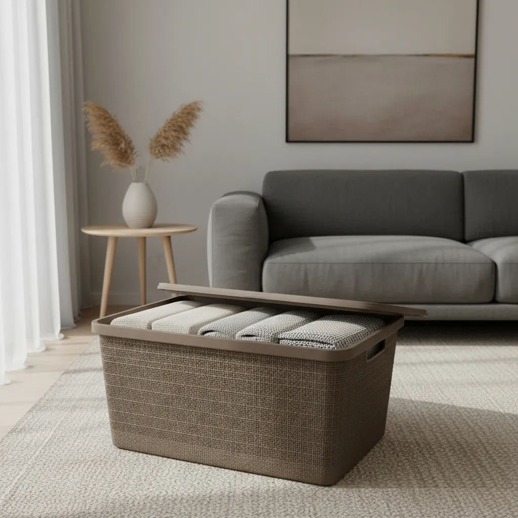 Canasta C/tapa Plástico Yute 58x40x26cm 50l Organizador