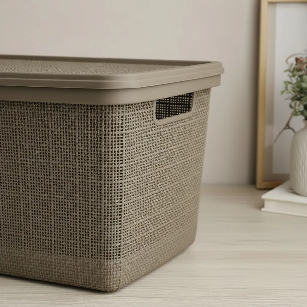 Canasta C/tapa Plástico Yute 49x32x25cm 30l Organizador