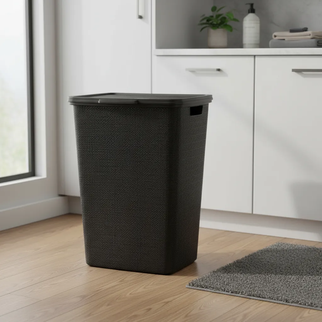 Cesto De Ropa Plástico C/tapa 60l Yute Grande