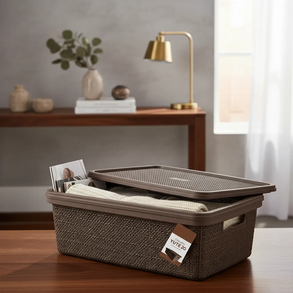 Pack Canasta C/tapa Plástico Yute 20l X 12 Organizador