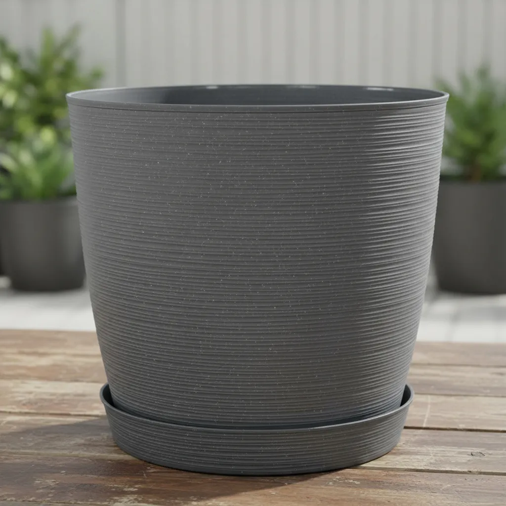 Maceta Plastica Estilo Piedra 42x40 Redonda Protección Uv