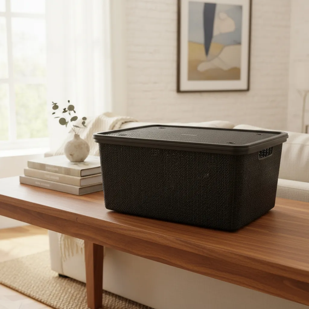 Canasta C/tapa Plástico Yute 58x40x26cm 50l Organizador