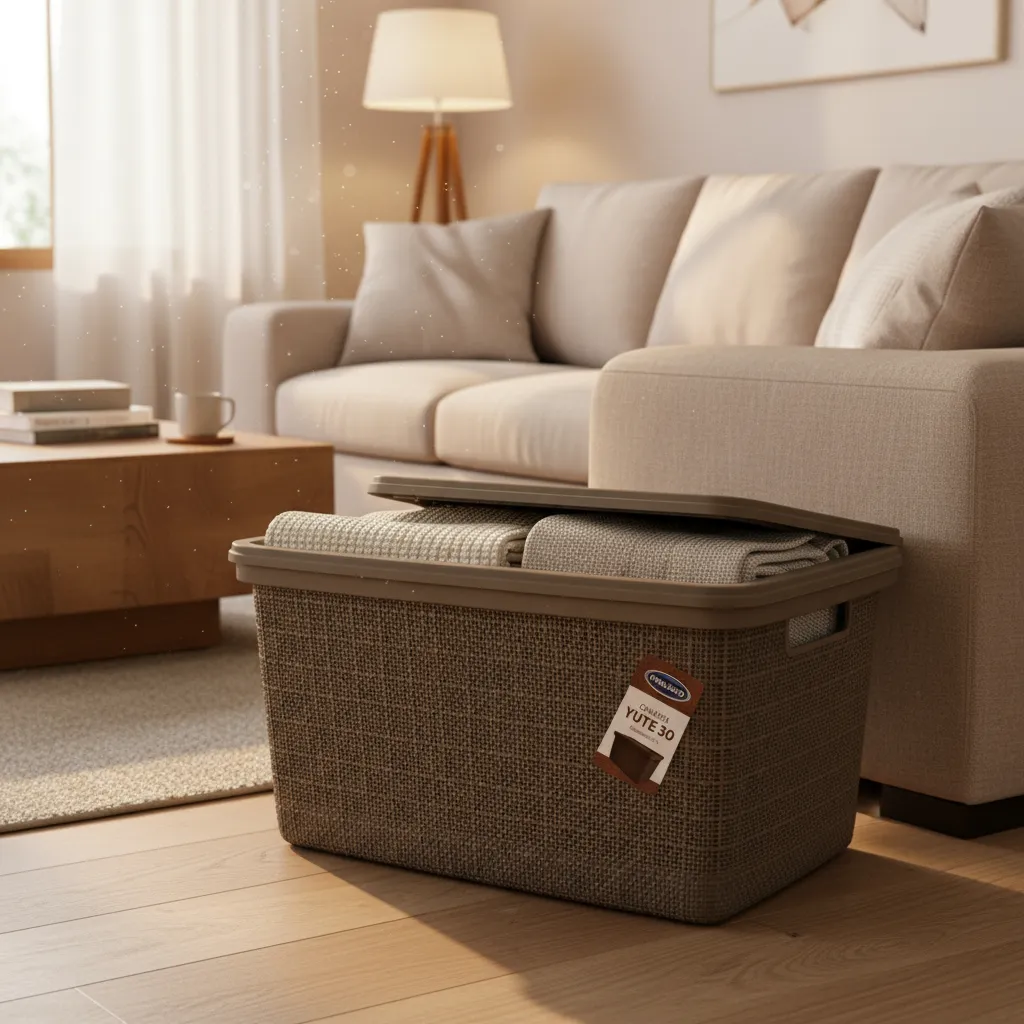 Canasta C/tapa Plástico Yute 49x32x25cm 30l Organizador