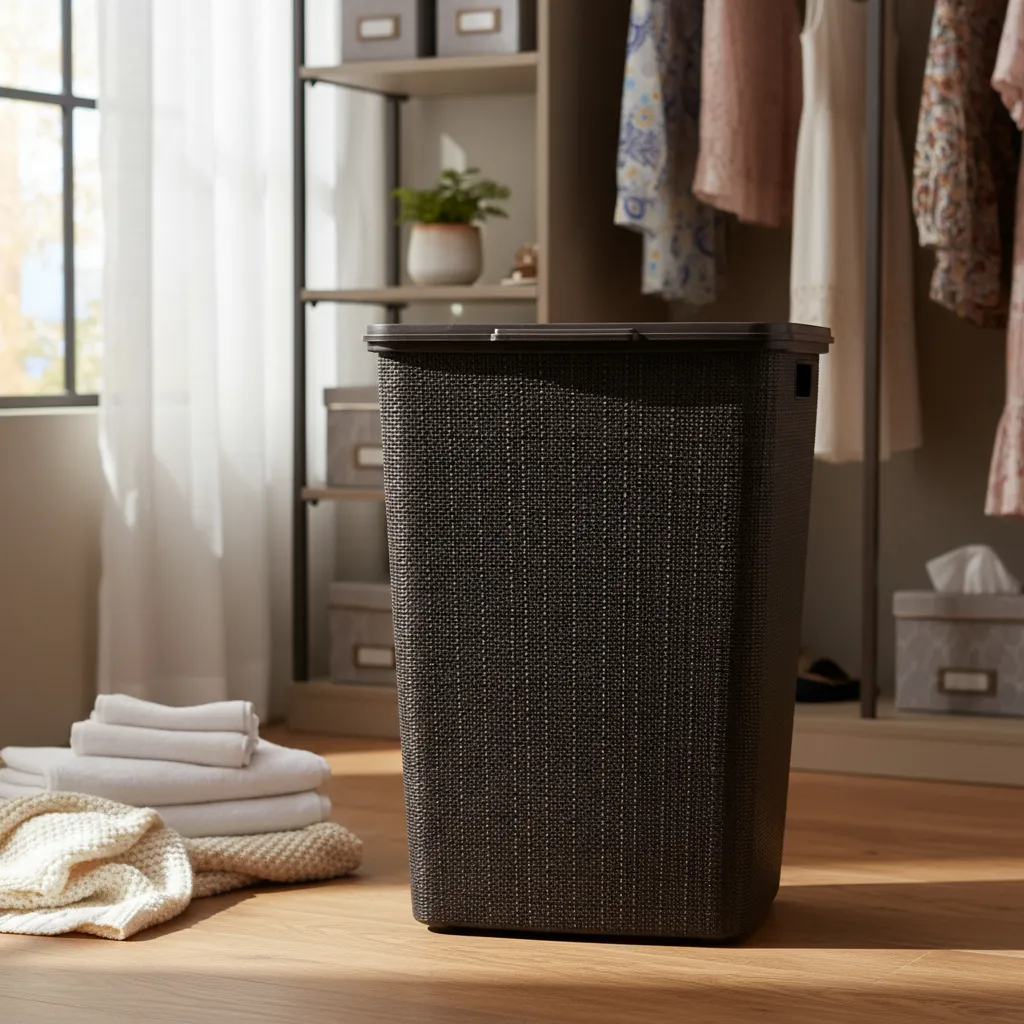 Cesto De Ropa Plástico C/tapa 60l Yute Grande