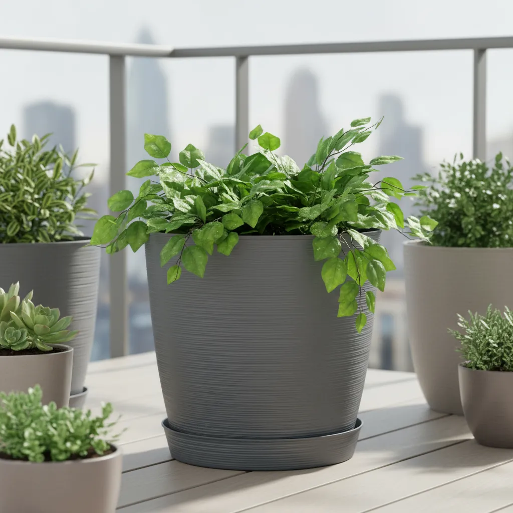 Maceta Plastica Estilo Piedra 42x40 Redonda Protección Uv