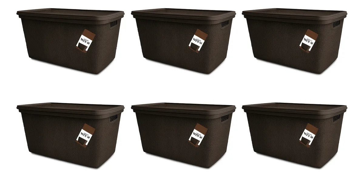 Pack Canasto Organizador X6 Simil Yute 30l Caja Organizadora