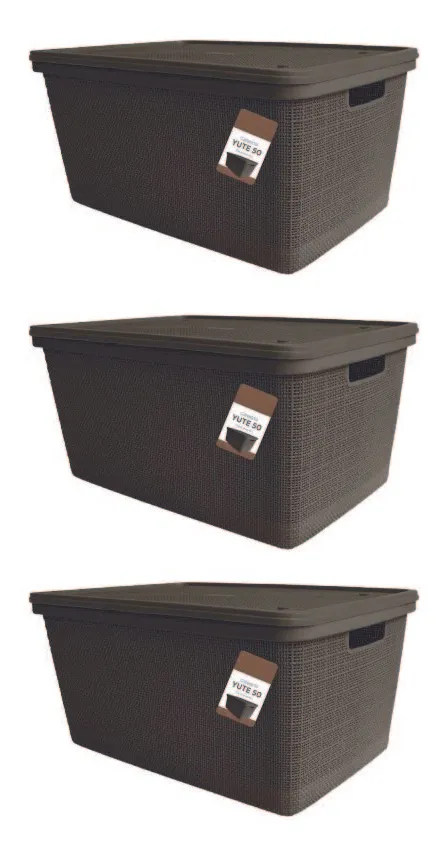 Pack Canasta C/tapa Plástico Yute 50l X 3 Organizador