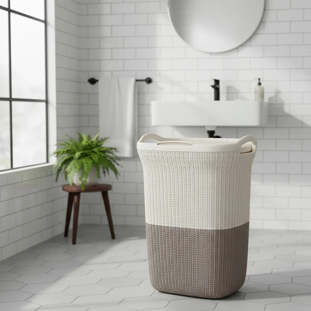 Cesto De Ropa De Plastico 60 Litros Con Tapa Y Manija