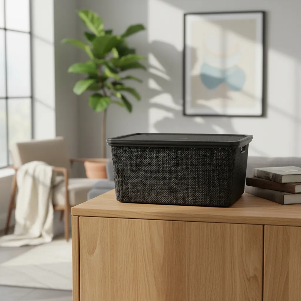 Canasta C/tapa Plástico Yute 58x40x26cm 50l Organizador