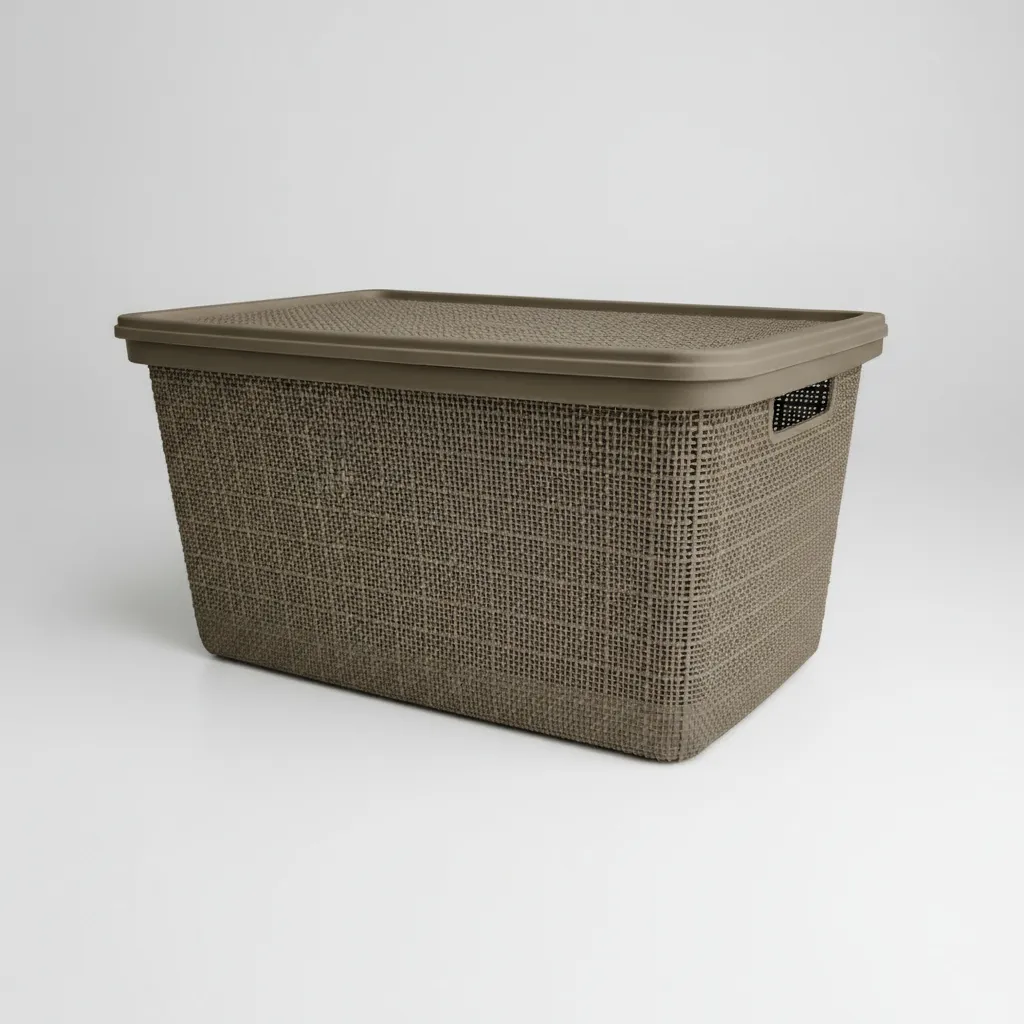 Canasta C/tapa Plástico Yute 49x32x25cm 30l Organizador