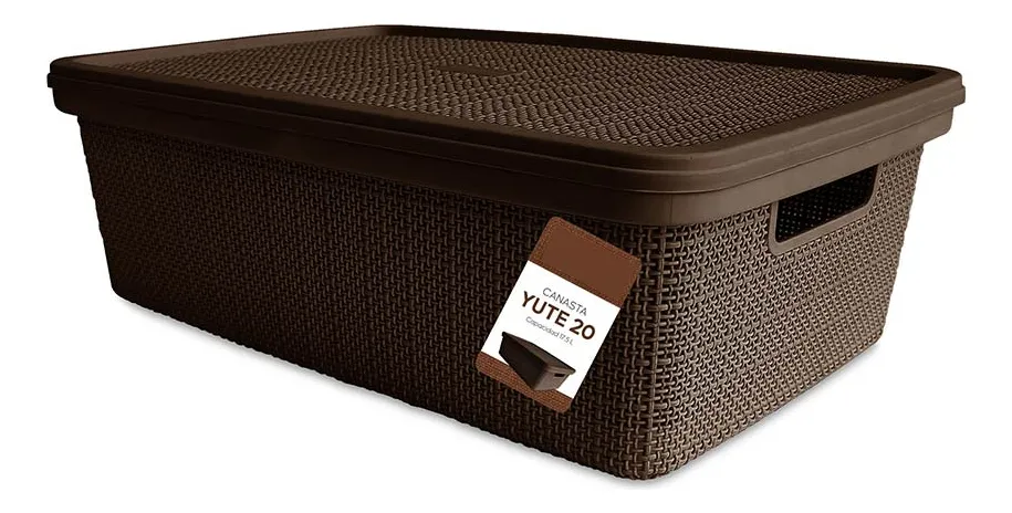Pack Canasta C/tapa Plástico Yute 20l X 12 Organizador