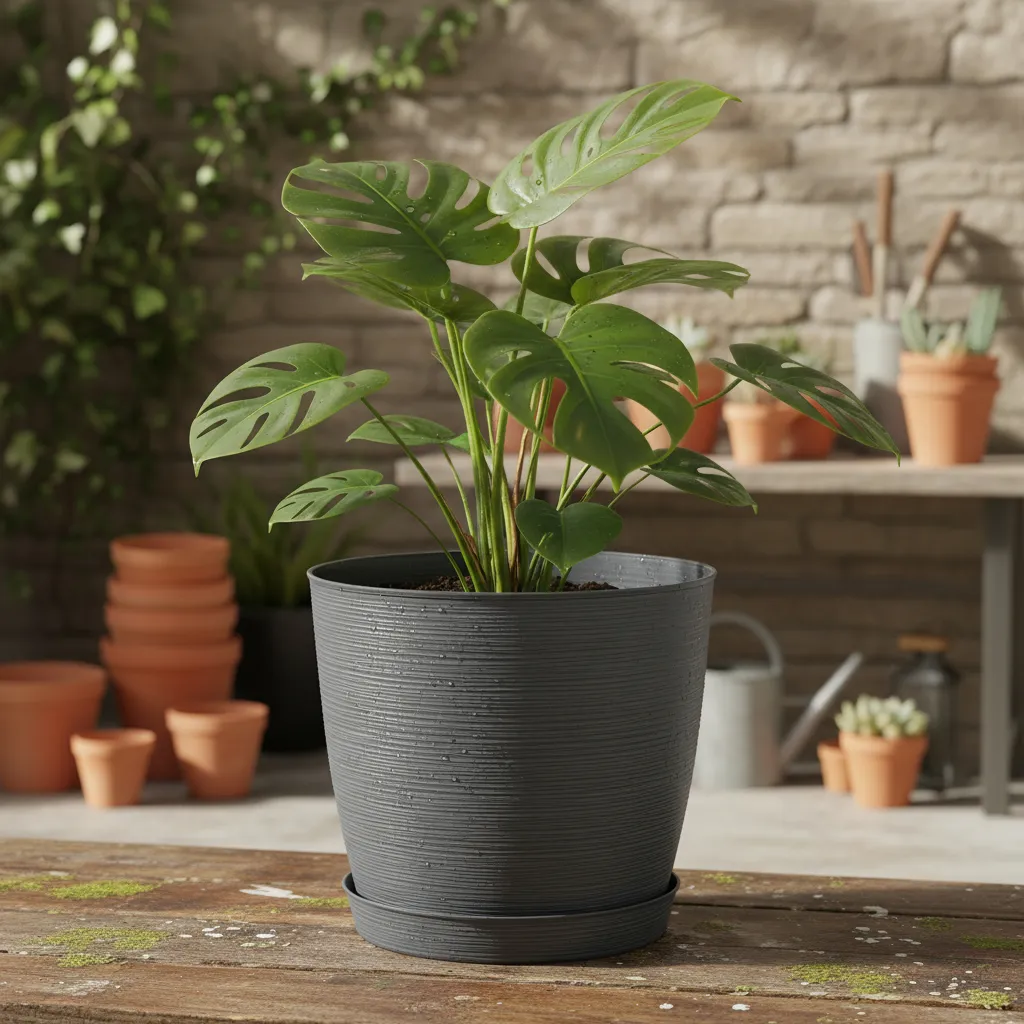 Maceta Plastica Estilo Piedra 42x40 Redonda Protección Uv