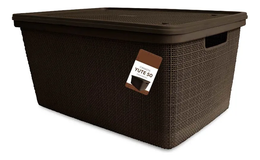 Pack Canasta C/tapa Plástico Yute 50l X 3 Organizador