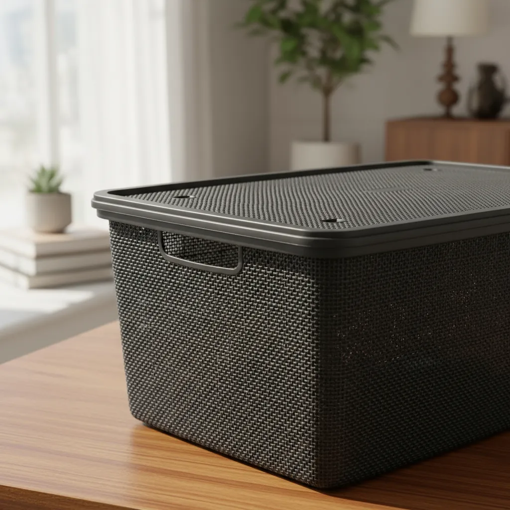 Canasta C/tapa Plástico Yute 58x40x26cm 50l Organizador