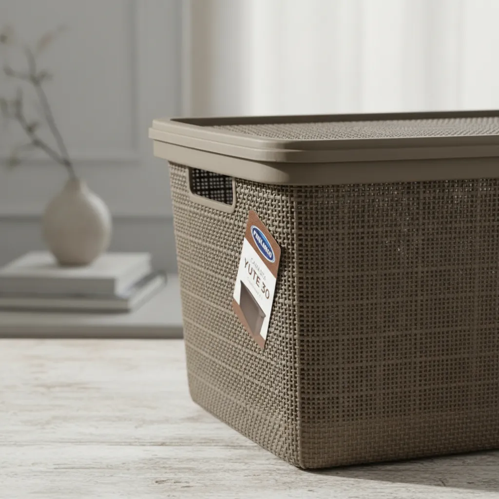 Canasta C/tapa Plástico Yute 49x32x25cm 30l Organizador