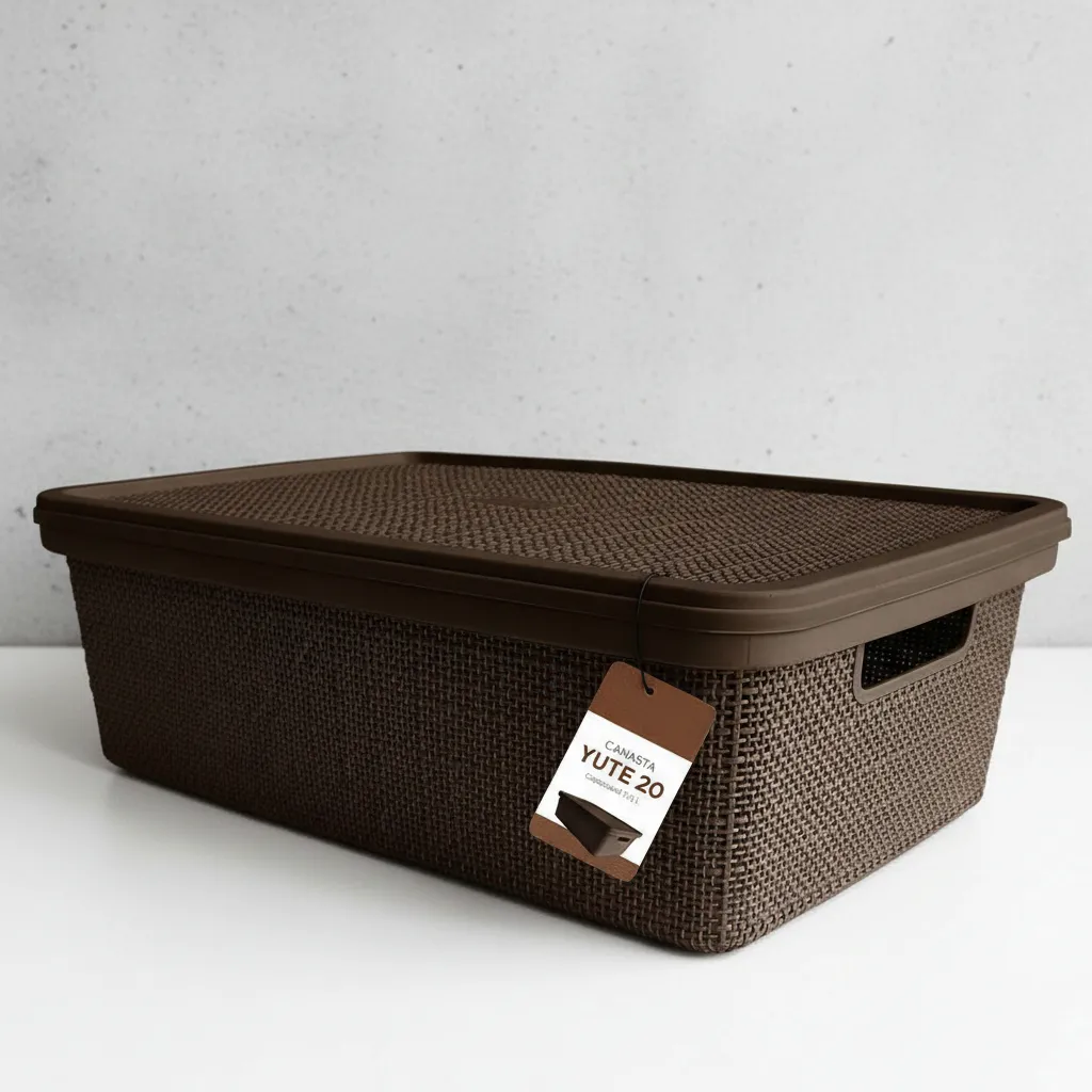 Pack Canasta C/tapa Plástico Yute 20l X 12 Organizador